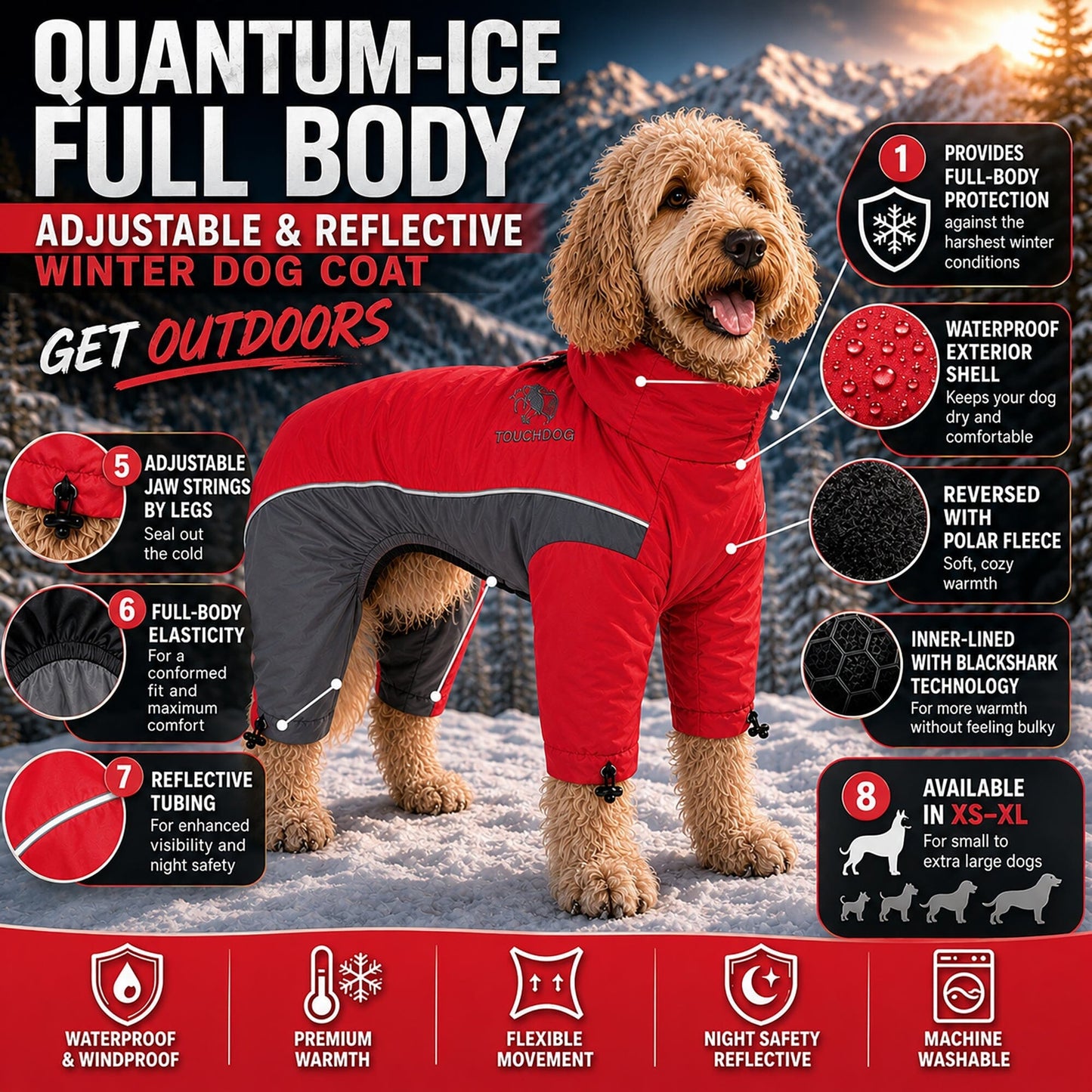 Touchdog ® Quantum-Ice Adjustable and Reflective Full-Body Winter Dog Jacket