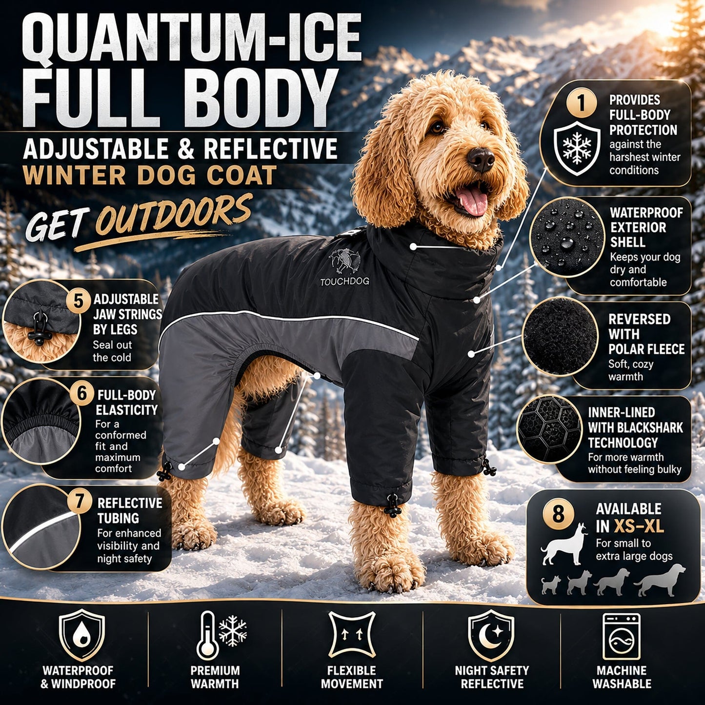 Touchdog ® Quantum-Ice Adjustable and Reflective Full-Body Winter Dog Jacket