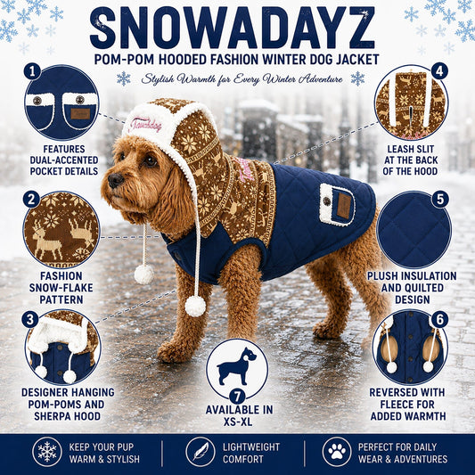 dog-hooded-jacket-pom-pom-warm-winter-fleece-coat-classi-luxury-view-2 | Majestic Pet Kingdom