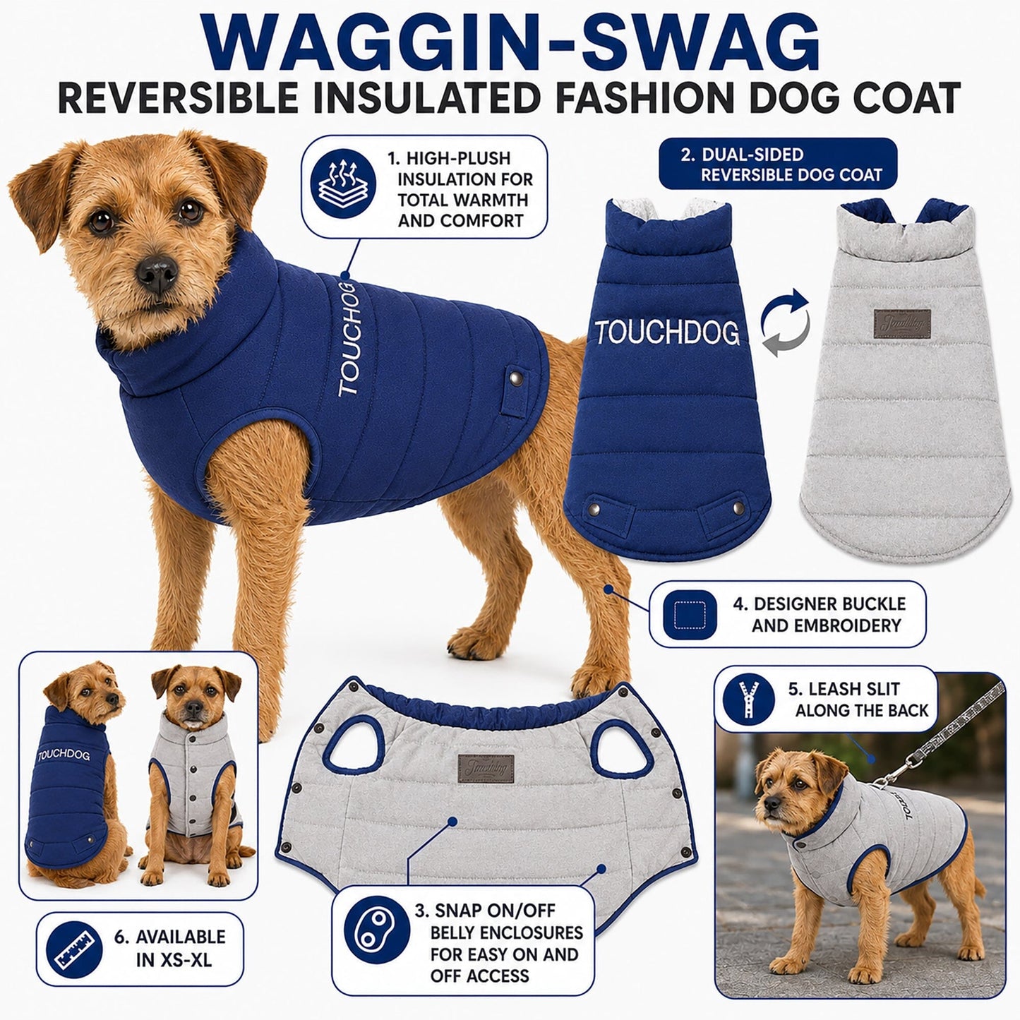 Touchdog ® Waggin Swag Ultra-Plush Insulated and Reversible Dog Coat