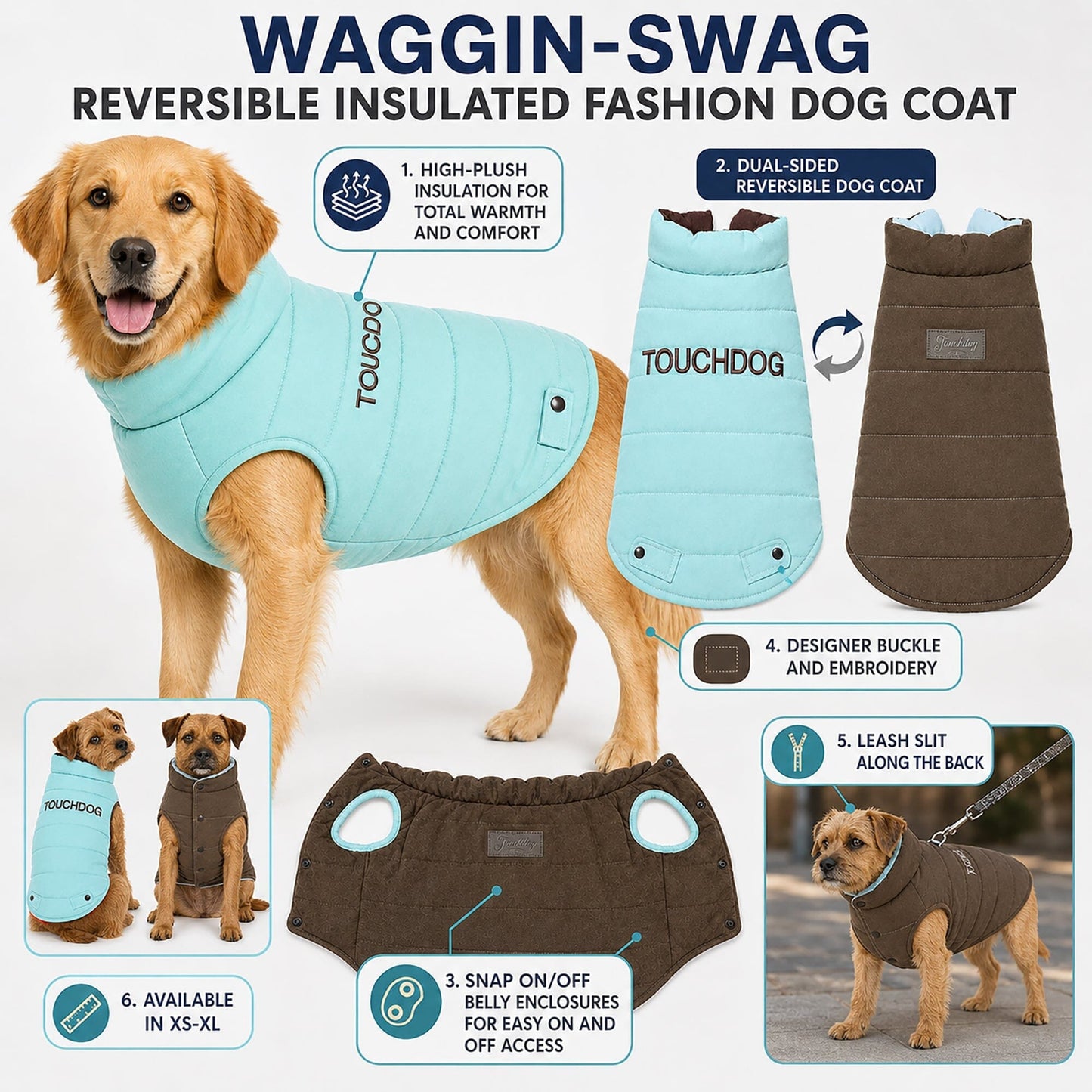 Touchdog ® Waggin Swag Ultra-Plush Insulated and Reversible Dog Coat