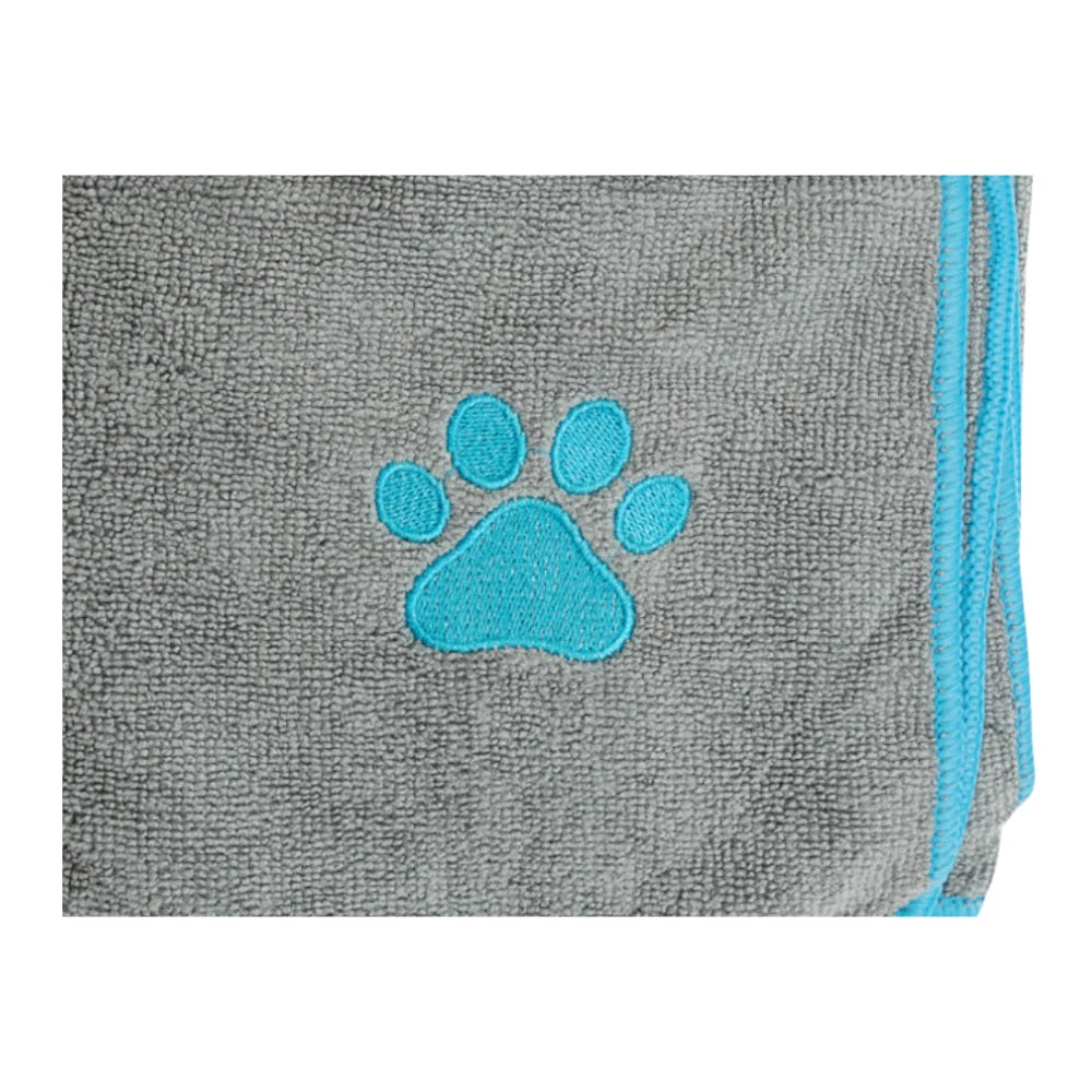 Large Gray Microfiber Dog Bath Towel with Paw Embroidery - Majestic Pet Kingdom