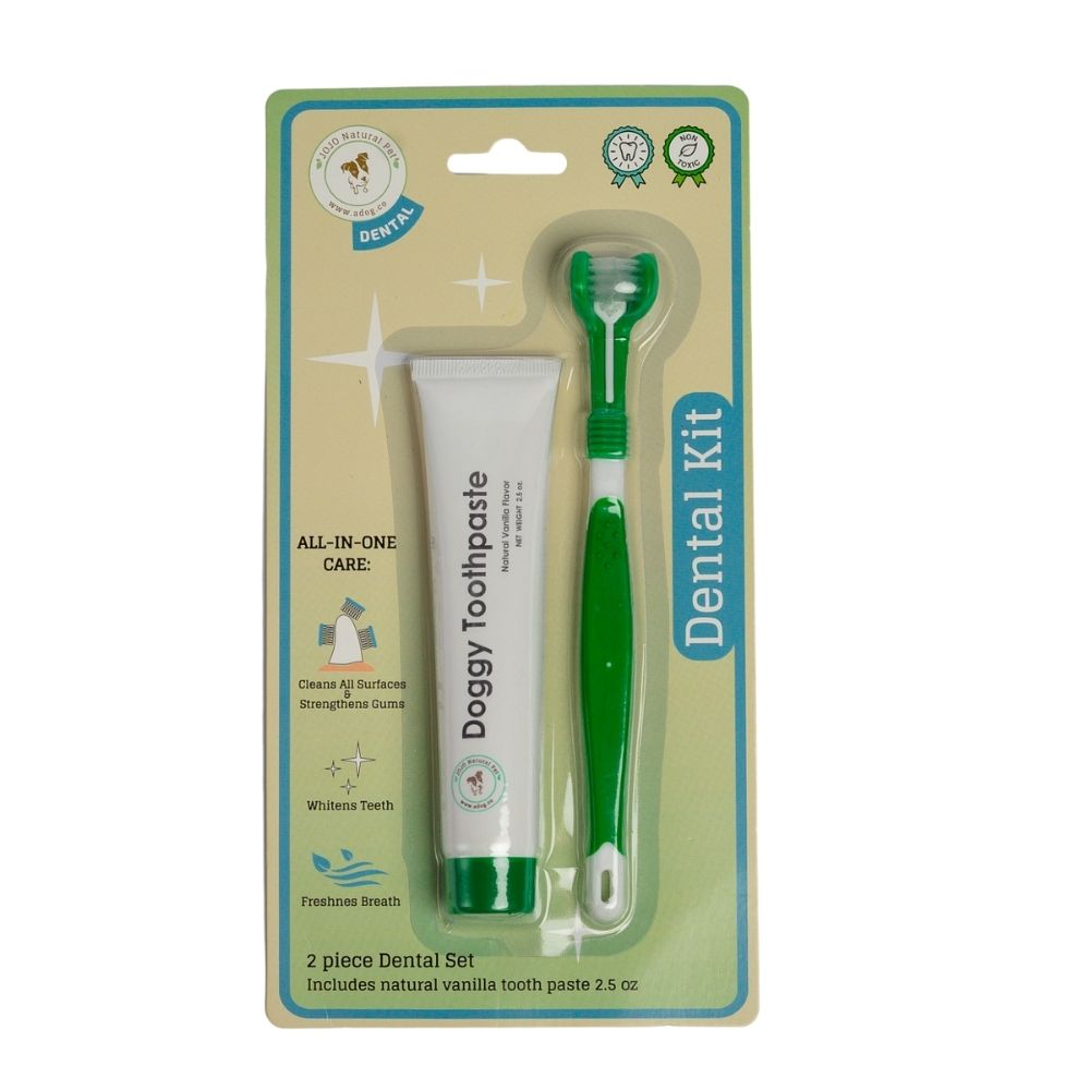 Triple Headed Dog Toothbrush & Natural Toothpaste Kit