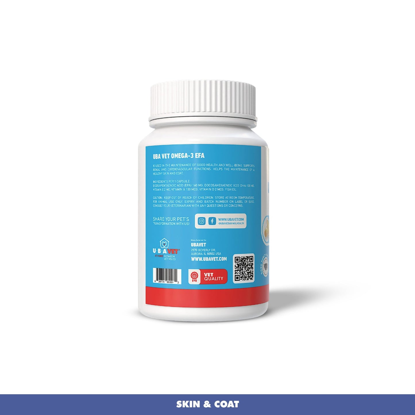 UBAVET Omega-3 1000mg Pet Skin & Coat Capsules (120 ct)
