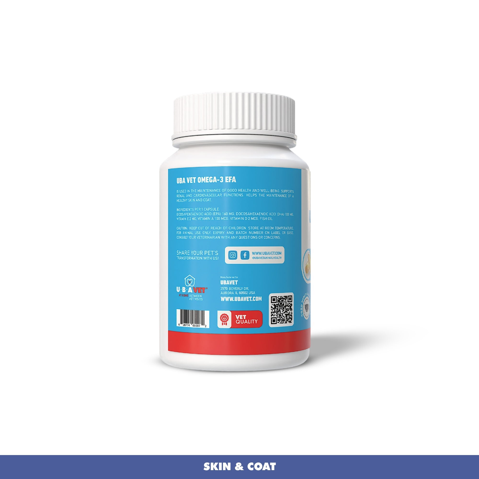 UBAVET Omega-3 1000mg Pet Skin & Coat Capsules (120 ct)