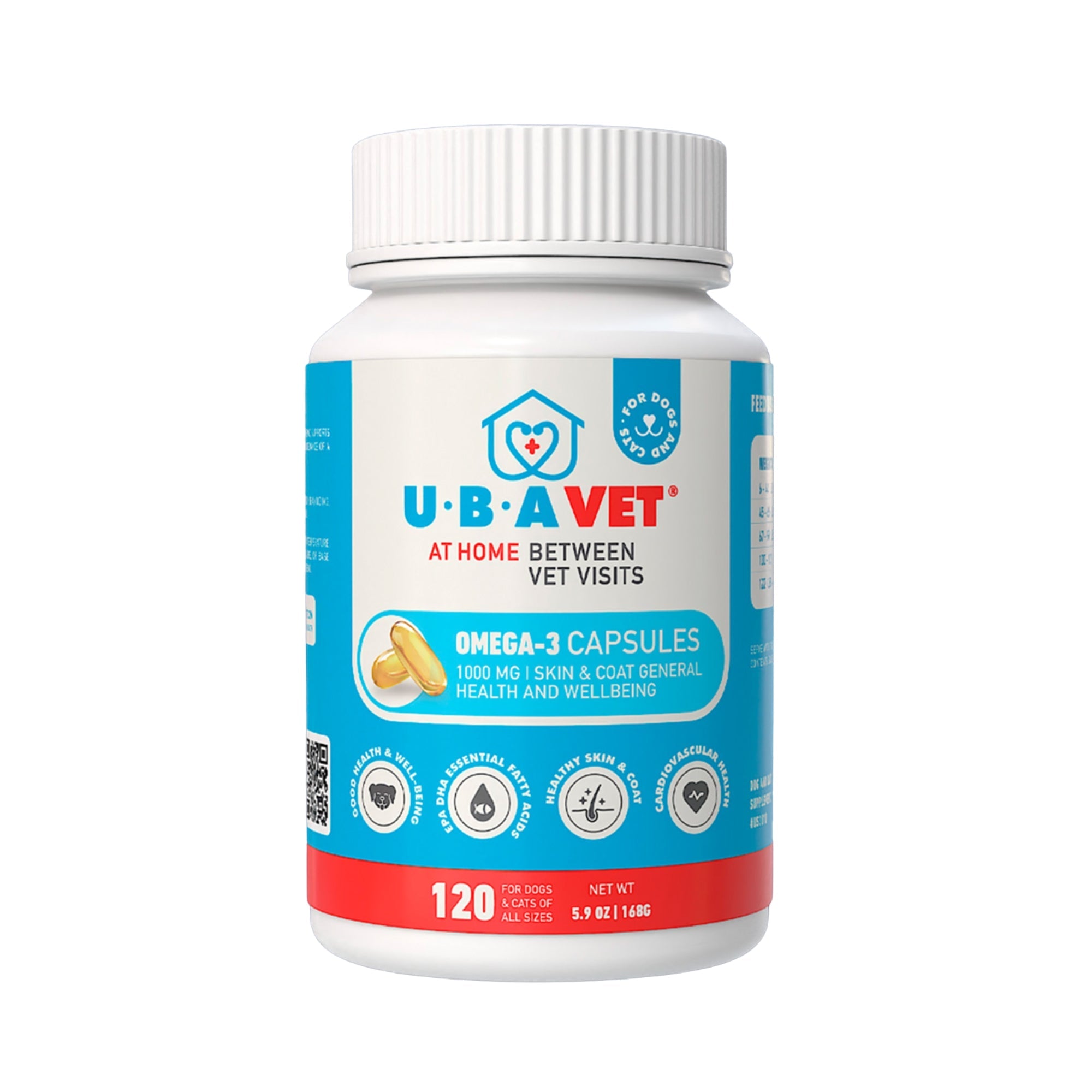 UBAVET Omega-3 1000mg Pet Skin & Coat Capsules (120 ct)