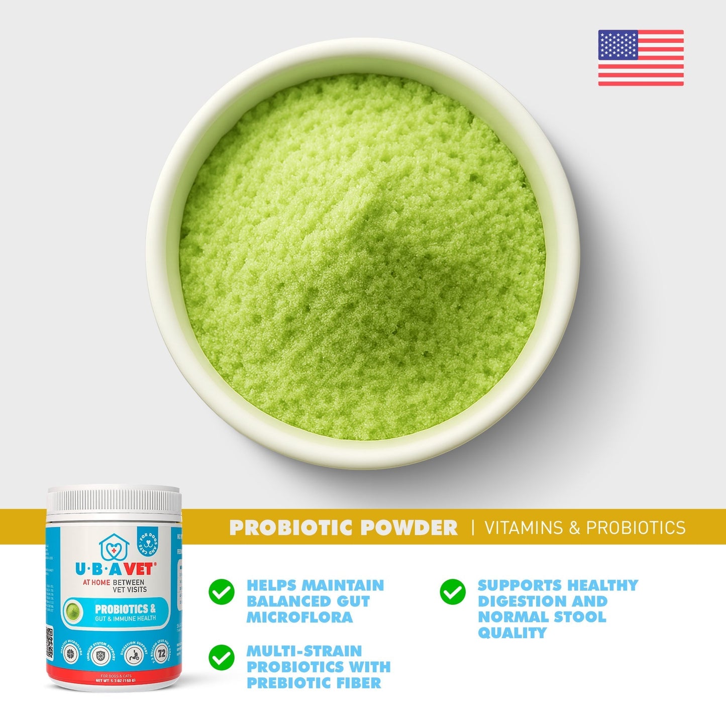 Dog Probiotics Powder UBAVET Gut Health Supplement 5.3 oz