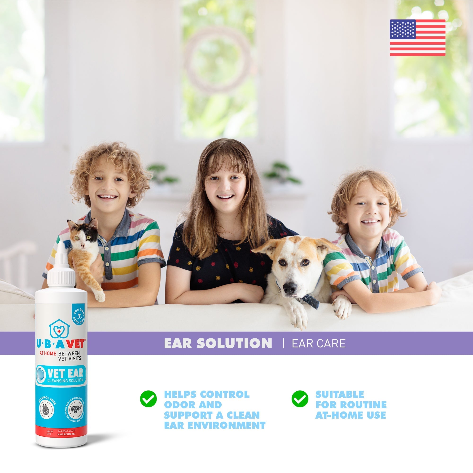 UBAVET Vet Ear Cleansing Solution for Dogs & Cats (4 oz)