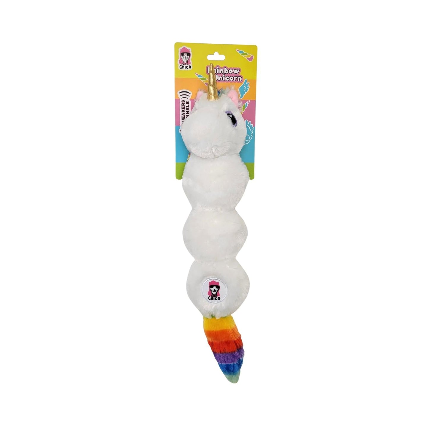 Dog Plush Toy Colorful Unicorn Squeaker Crinkle Paper Play - Detail Angle 2 | Majestic Pet Kingdom