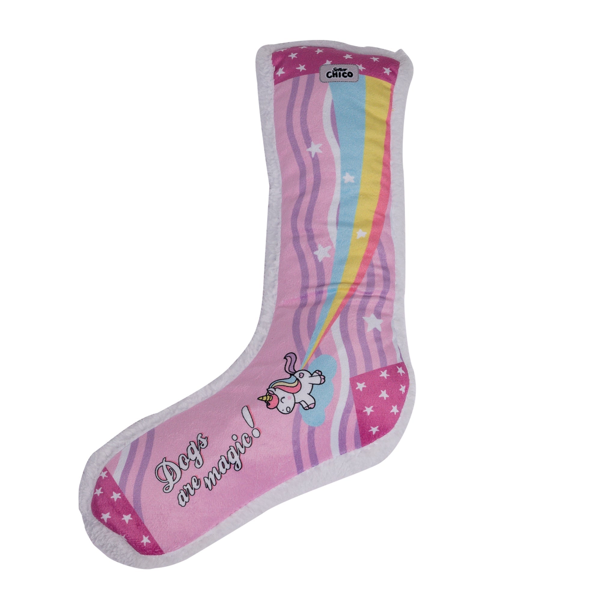 Whimsy Wonders Unicorn Squeaky Sock Plush Dog Toy