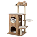 48 Inch Wooden Cat Tree with 2-Floor Condo and Washable Cushions-Natural - Majestic Pet Kingdom