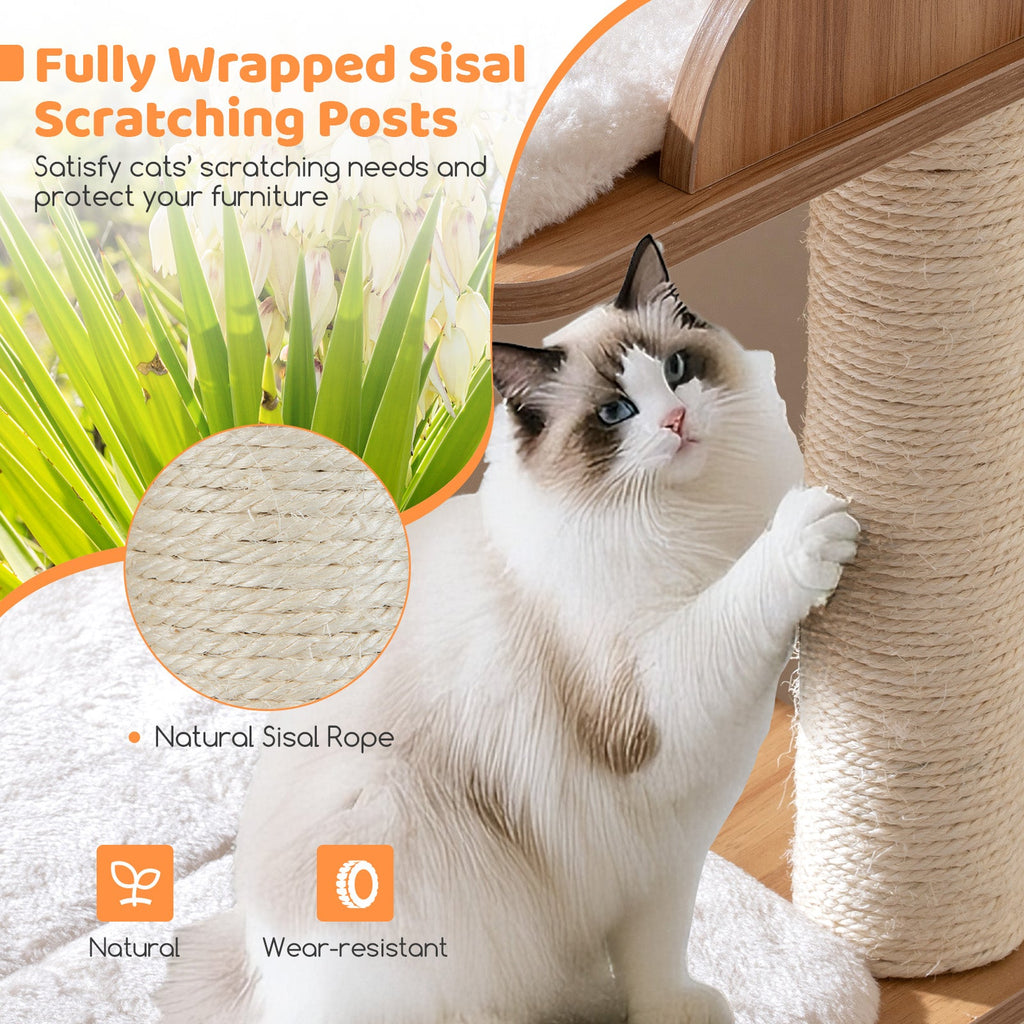 48 Inch Wooden Cat Tree with 2-Floor Condo and Washable Cushions-Natural - Majestic Pet Kingdom