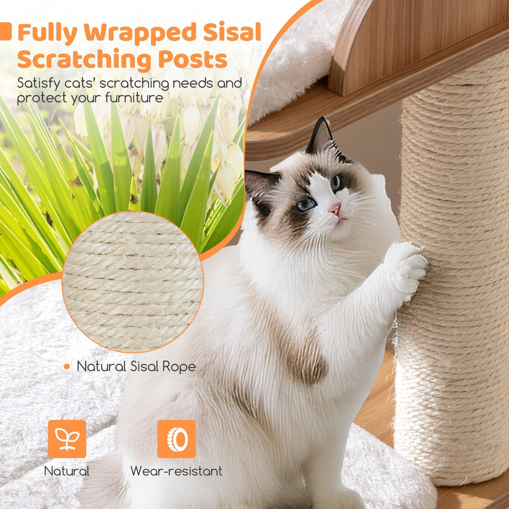 48 Inch Wooden Cat Tree with 2-Floor Condo and Washable Cushions-Natural - Majestic Pet Kingdom