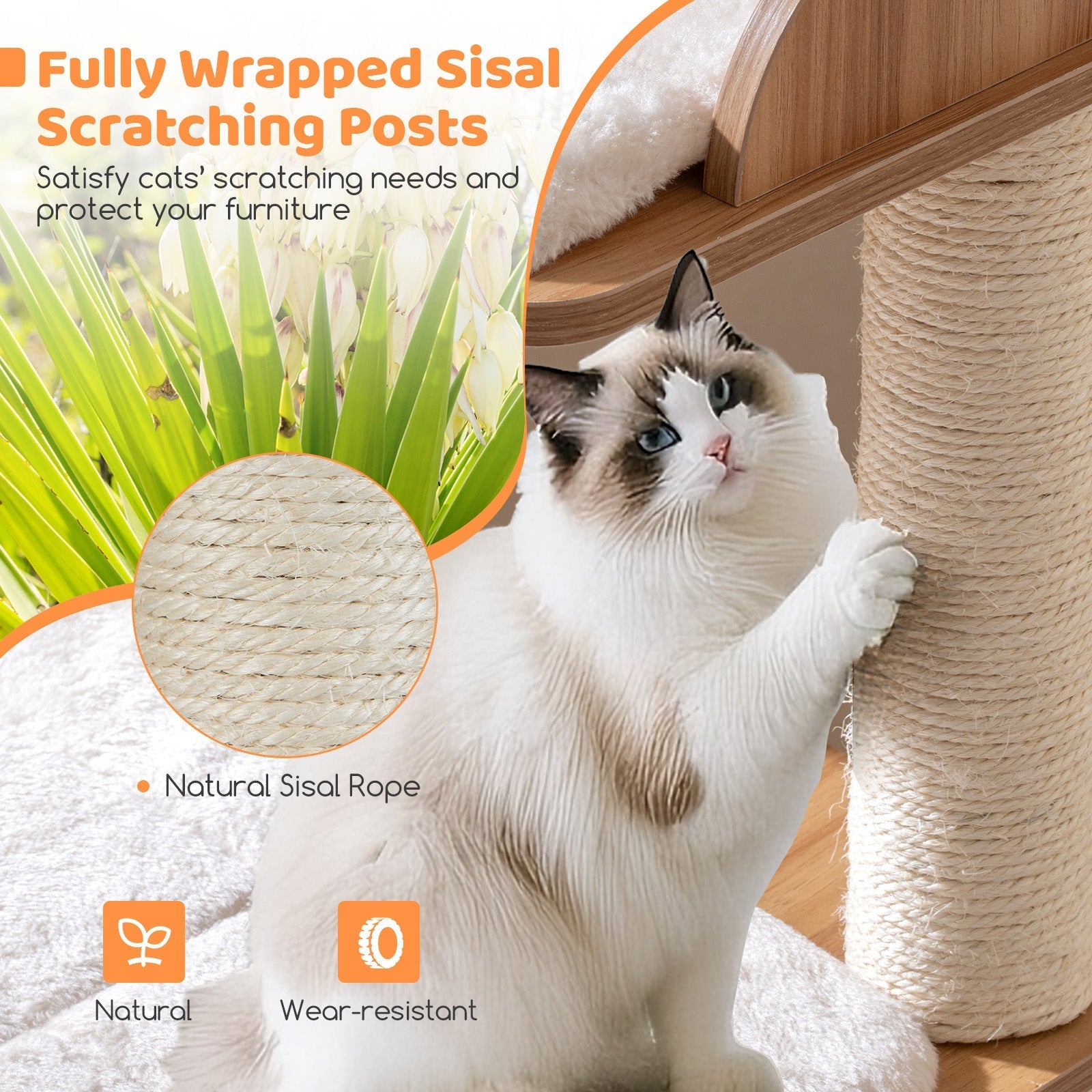 48 Inch Wooden Cat Tree with 2-Floor Condo and Washable Cushions-Natural - Majestic Pet Kingdom