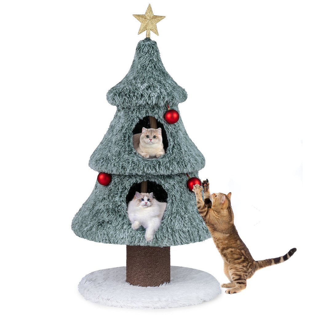 Christmas Cat Tree for Indoor Cats 48.5 inch Cute Cat Tower with 2 Large Condos Scratching Post-Green - Majestic Pet Kingdom