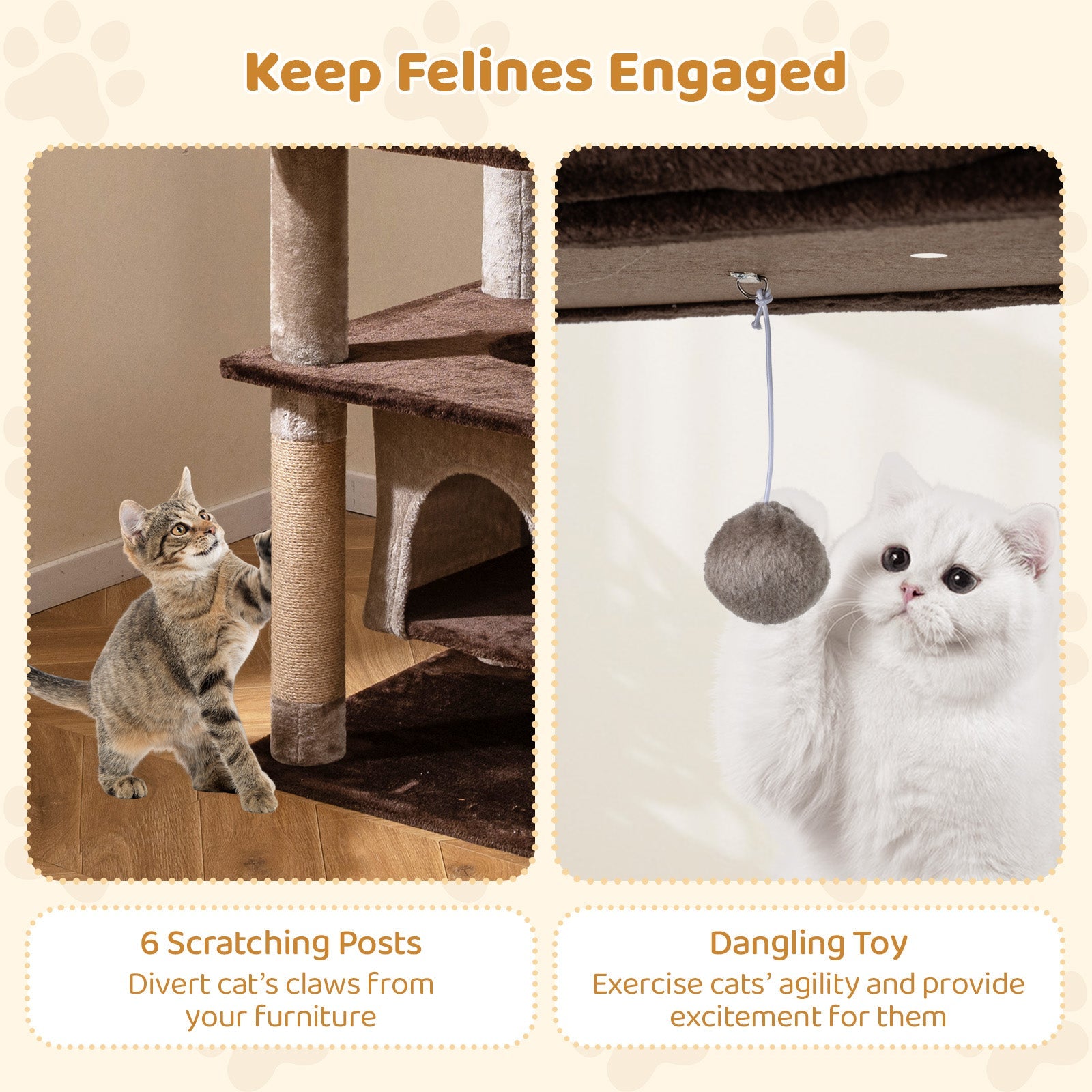 58 Inch Large Multi-level Cat Tree with Swaying Aerial Condo and Plush Perch Bed - Majestic Pet Kingdom