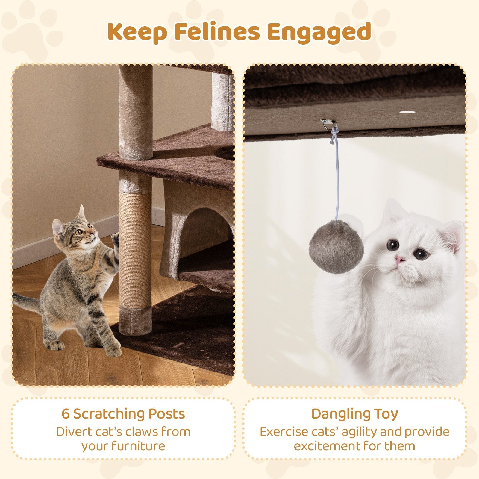 58 Inch Large Multi-level Cat Tree with Swaying Aerial Condo and Plush Perch Bed - Majestic Pet Kingdom