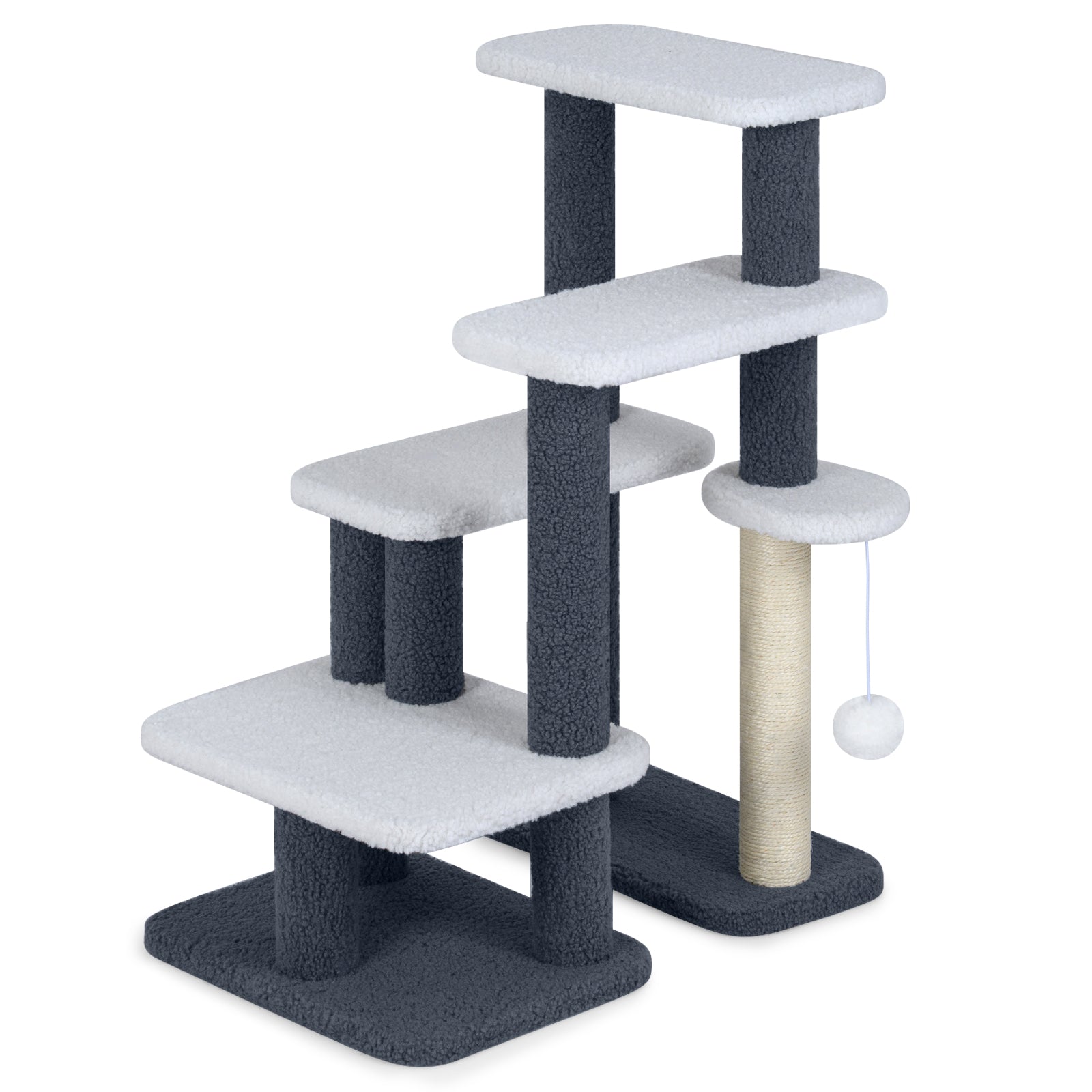 2-in-1 Cat Stairs Cat Tree Tower with Scratching Posts and Hanging Toy Ball-Gray - Majestic Pet Kingdom