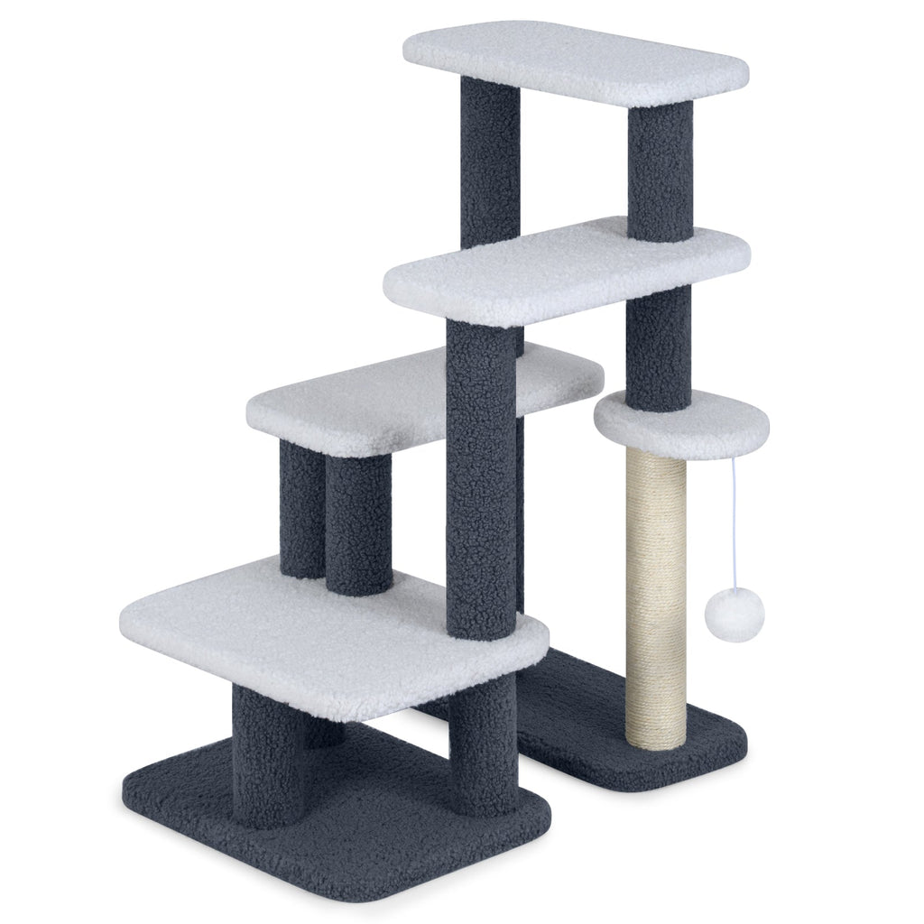 2-in-1 Cat Stairs Cat Tree Tower with Scratching Posts and Hanging Toy Ball-Gray - Majestic Pet Kingdom