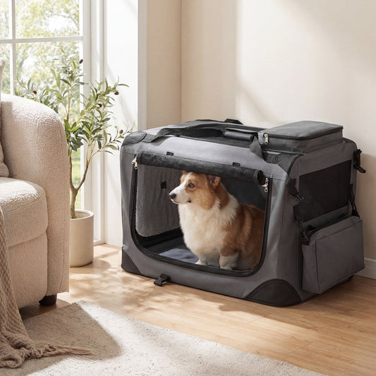Dog Crate Soft Collapsible 3-Door Folding Travel Kennel Bag - Detail Angle 2 | Majestic Pet Kingdom