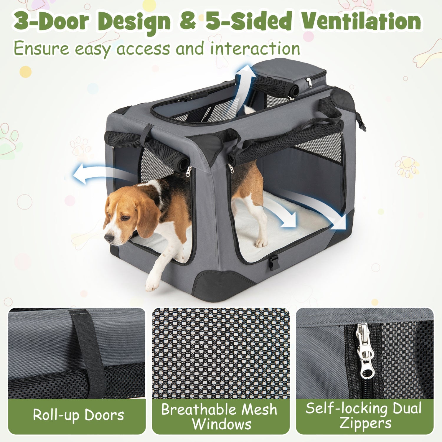 Soft Collapsible Dog Crate with Mesh Windows and 3 Doors