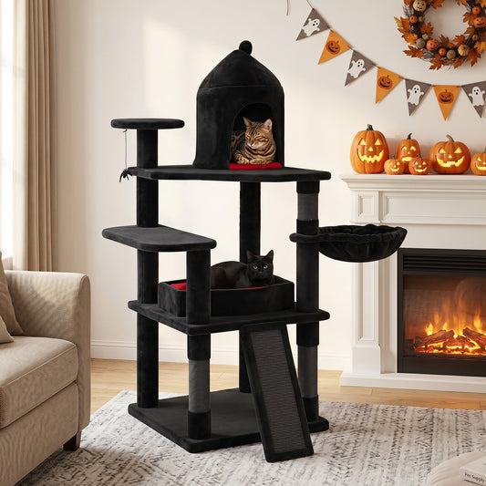 50-Inch Gothic Multi-Level Cat Tree with Castle House - Majestic Pet Kingdom