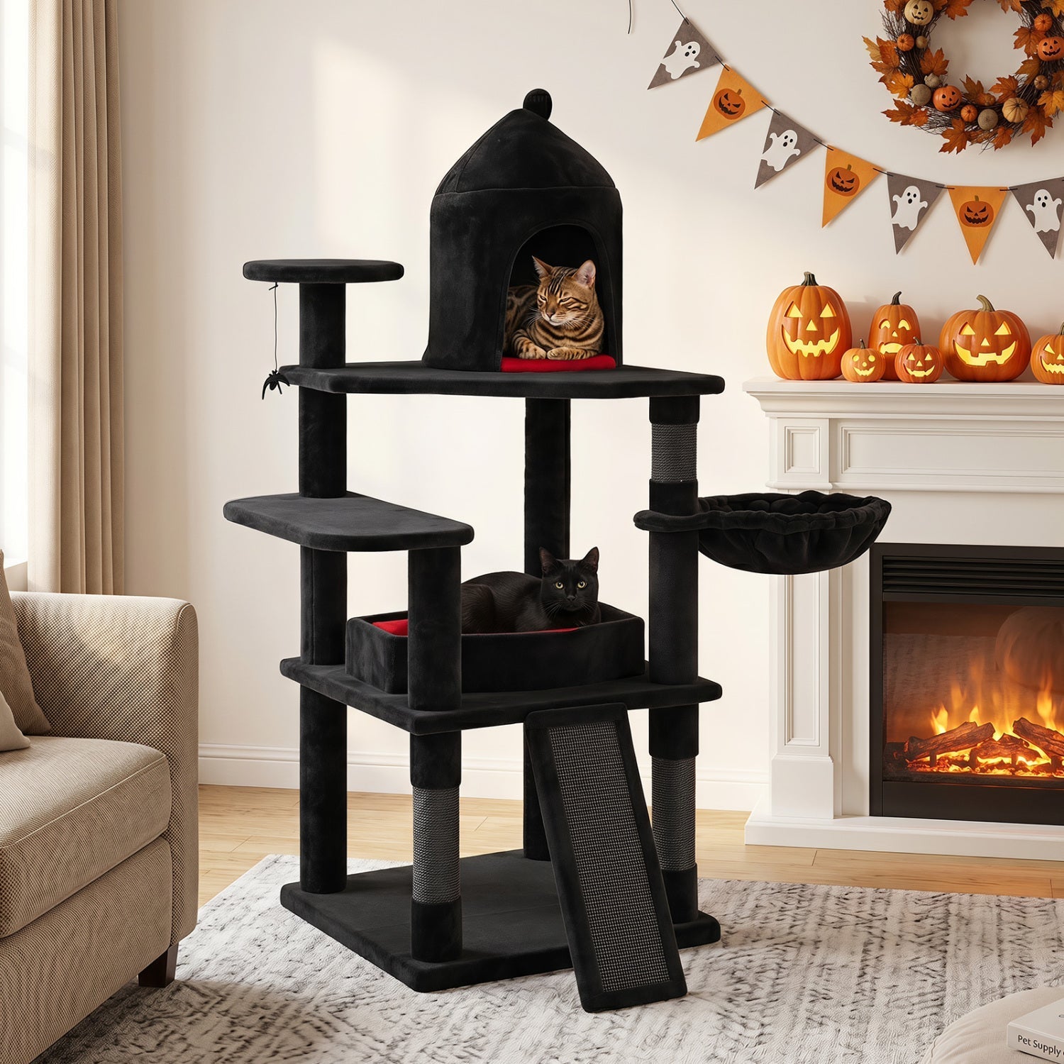 50-Inch Gothic Multi-Level Cat Tree with Castle House - Majestic Pet Kingdom