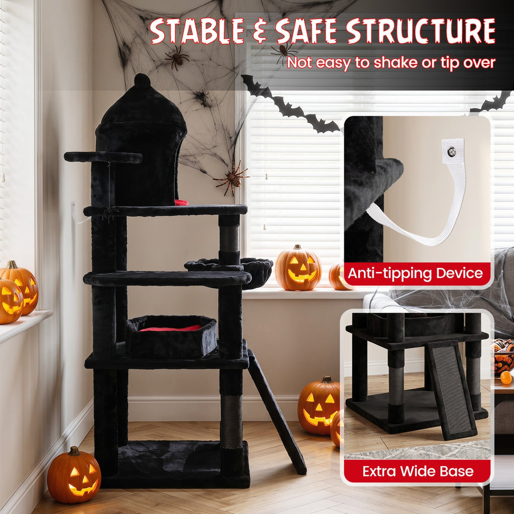50-Inch Gothic Multi-Level Cat Tree with Castle House - Majestic Pet Kingdom