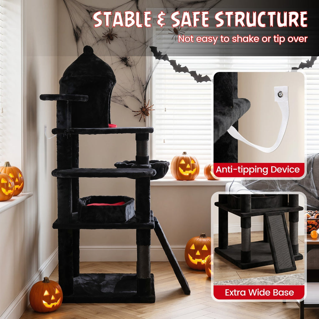 50-Inch Gothic Multi-Level Cat Tree with Castle House - Majestic Pet Kingdom