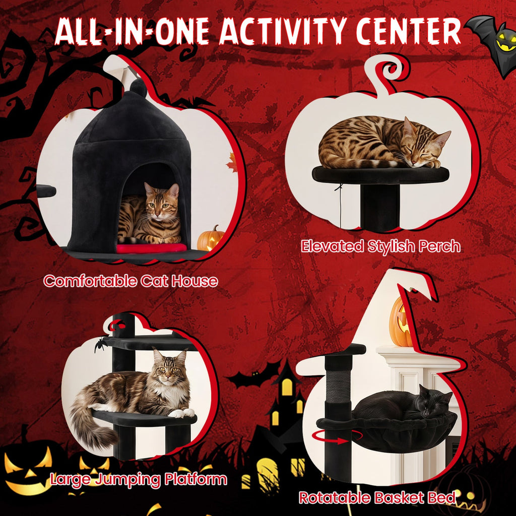 50-Inch Gothic Multi-Level Cat Tree with Castle House - Majestic Pet Kingdom
