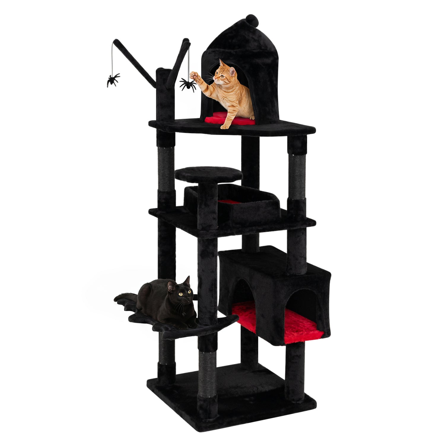 70-Inch Gothic Cat Tree with Castle and Coffin Bed - Majestic Pet Kingdom
