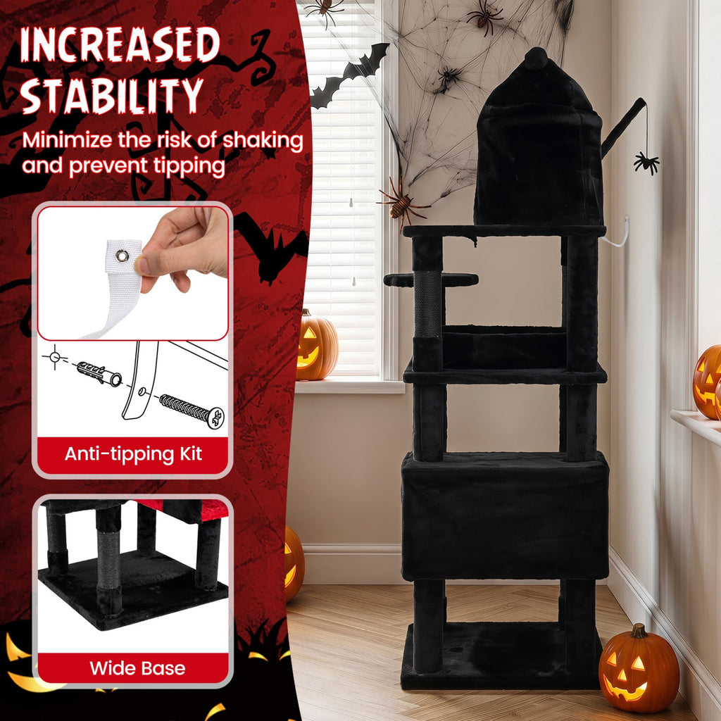 70-Inch Gothic Cat Tree with Castle and Coffin Bed - Majestic Pet Kingdom