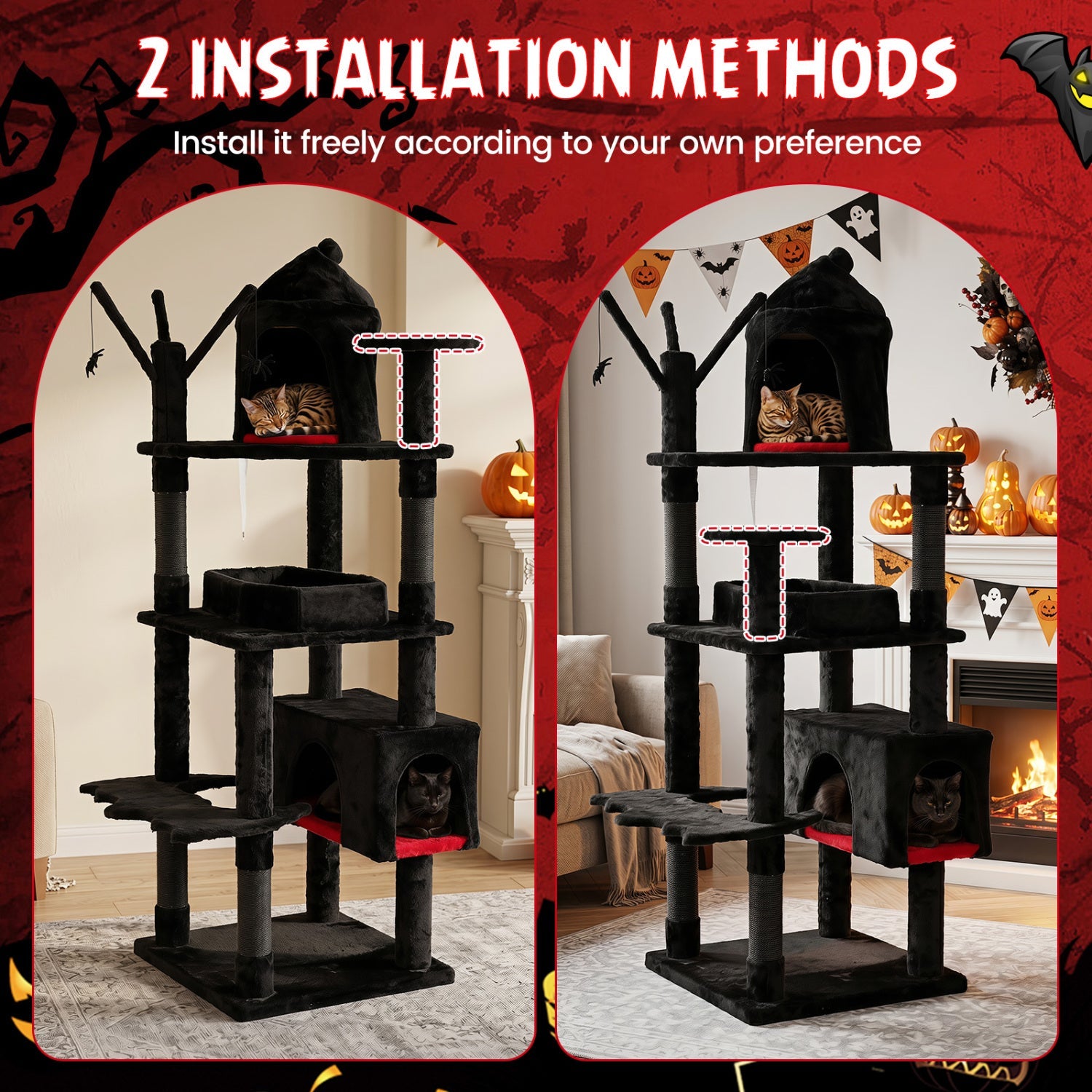 70-Inch Gothic Cat Tree with Castle and Coffin Bed - Majestic Pet Kingdom