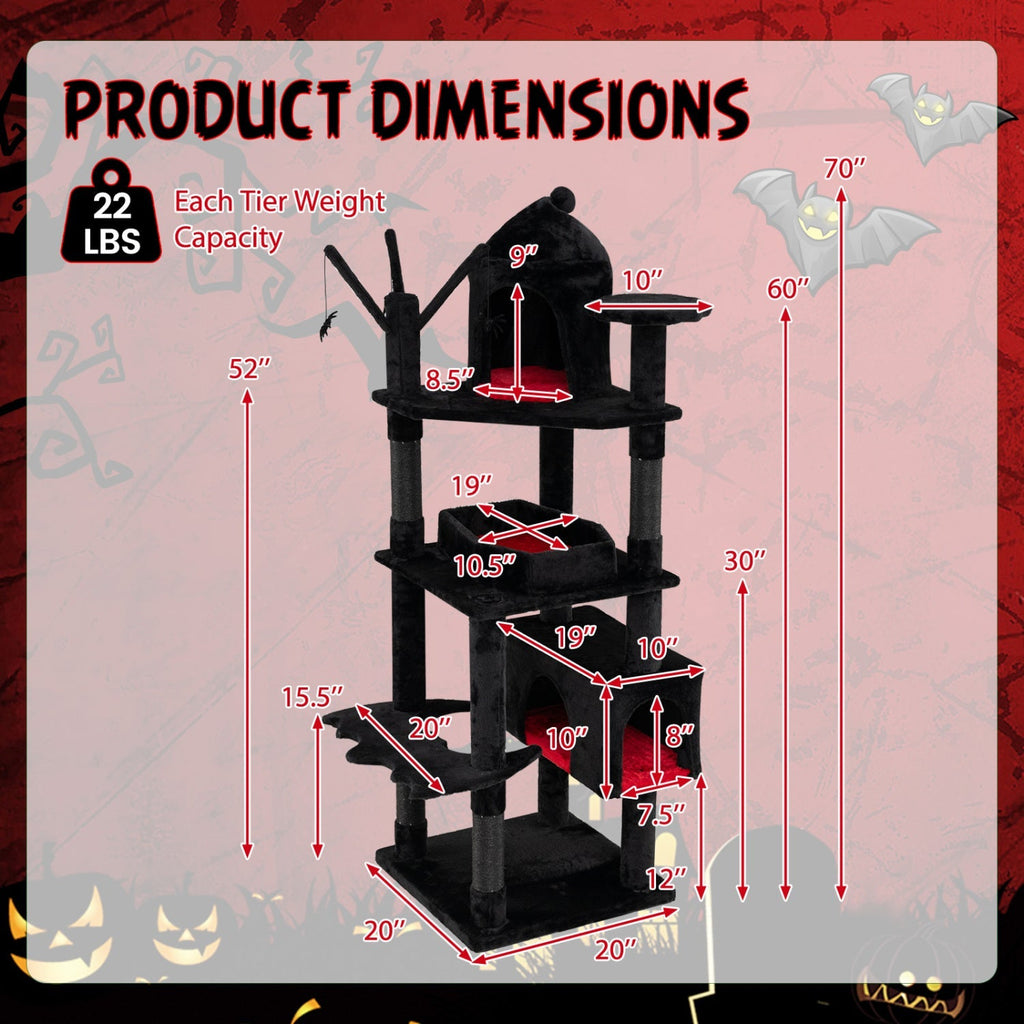 70-Inch Gothic Cat Tree with Castle and Coffin Bed - Majestic Pet Kingdom