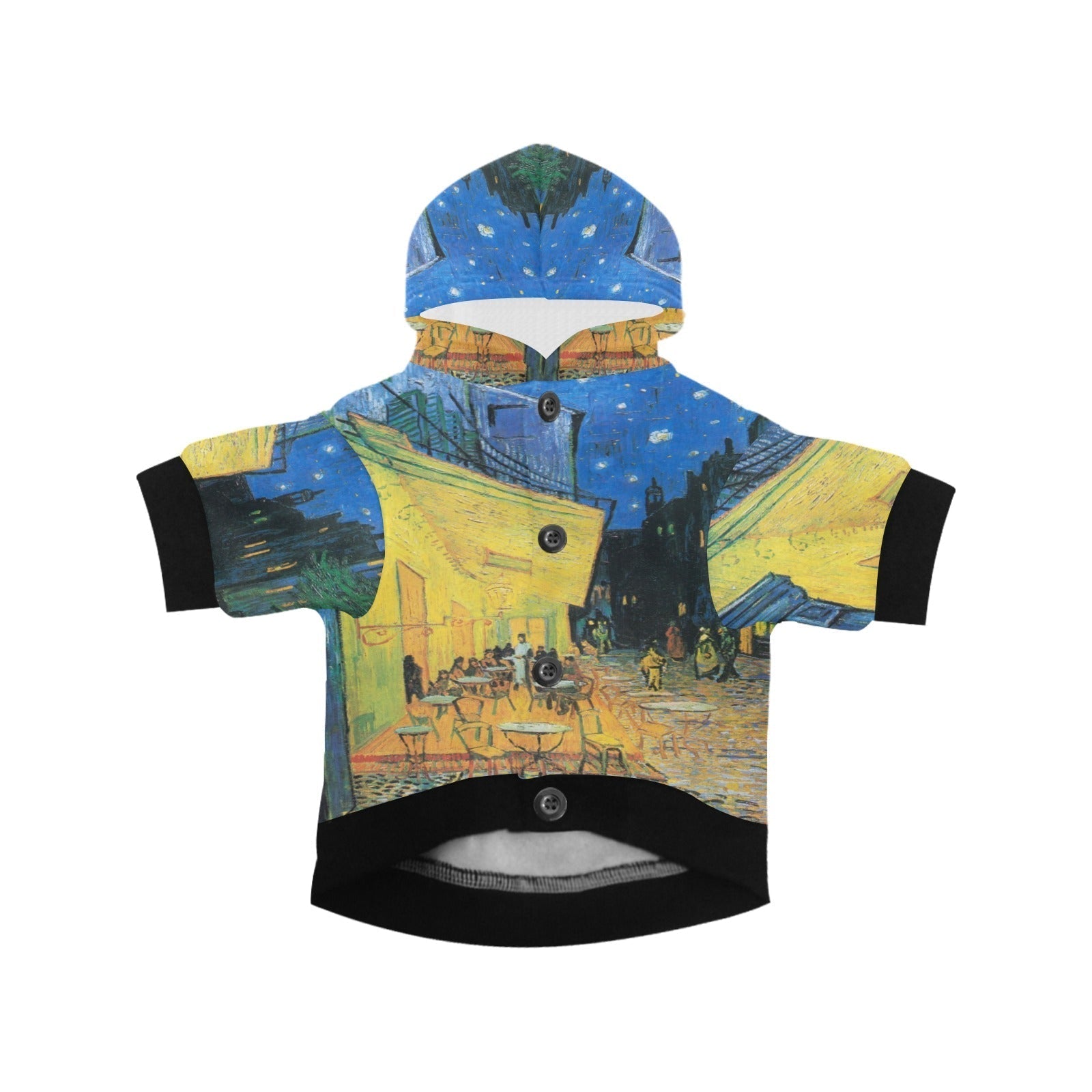 Dog Hoodie Van Gogh Cafe Terrace At Night Button Up Pet Coat - Detail Angle 3 | Majestic Pet Kingdom