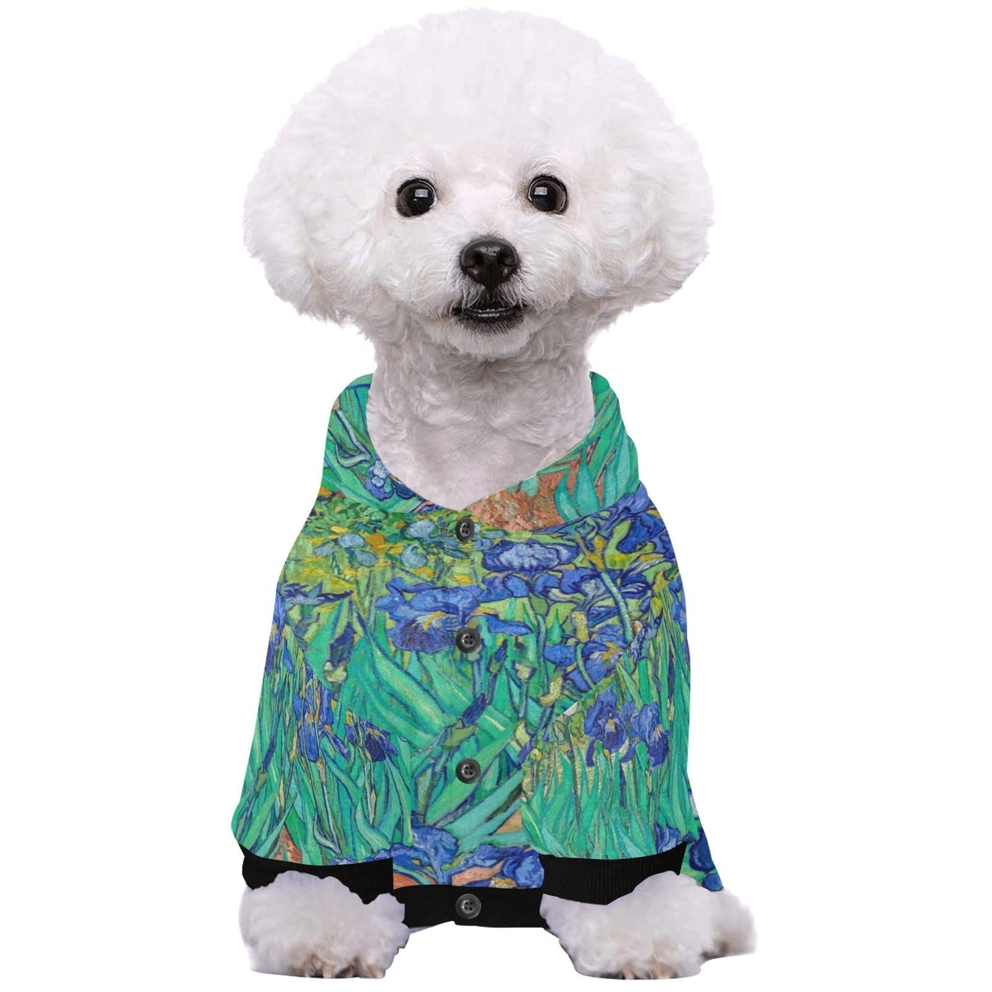 Dog Hoodie Van Gogh Irises Fine Art Button Up Warm Pet Coat