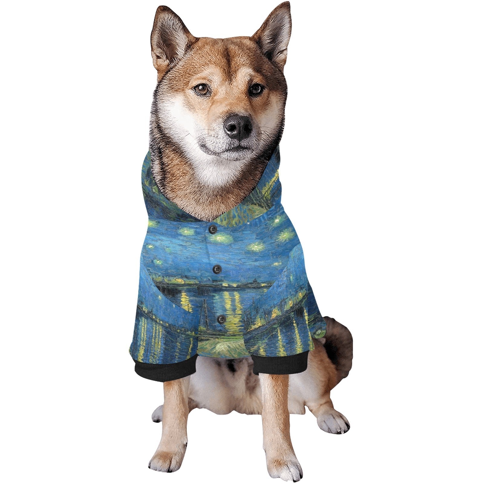 Dog Hoodie Van Gogh Starry Night Over The Rhone Button Up Coat - Detail Angle 5 | Majestic Pet Kingdom