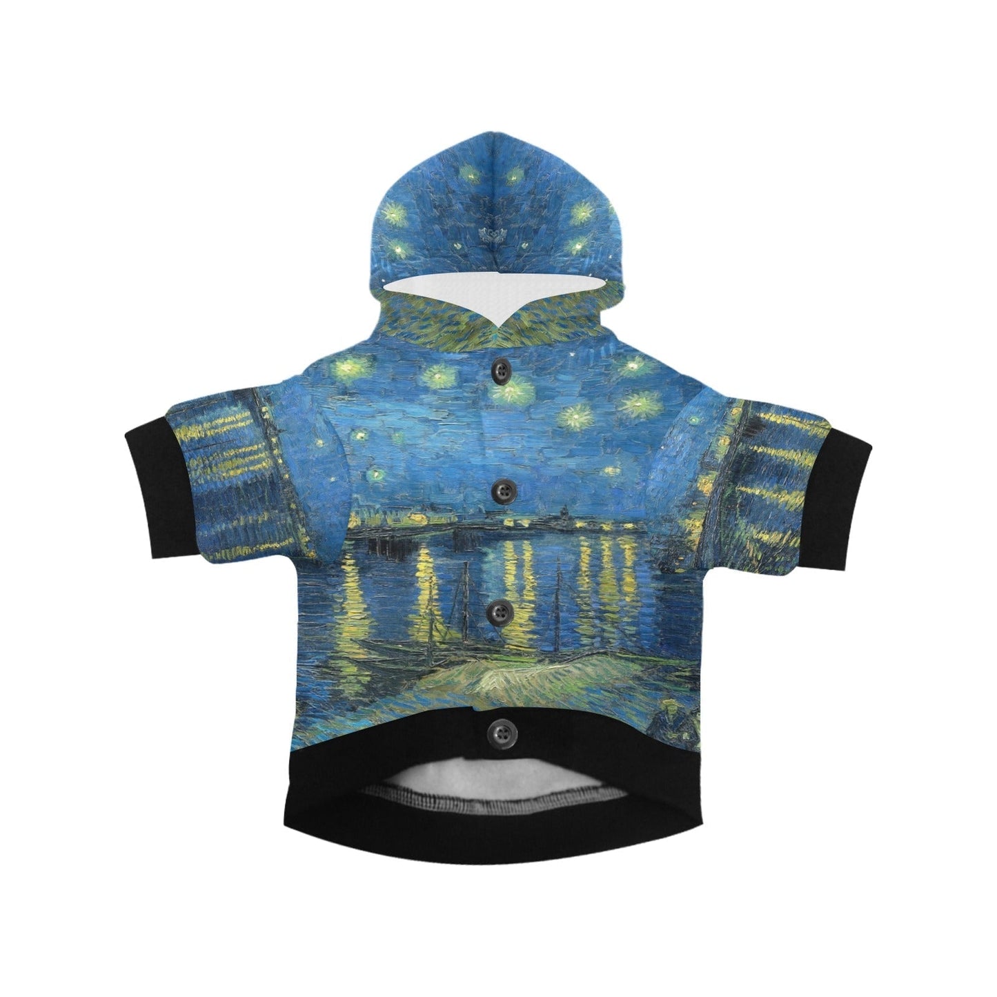 Dog Hoodie Van Gogh Starry Night Over The Rhone Button Up Coat - Detail Angle 3 | Majestic Pet Kingdom