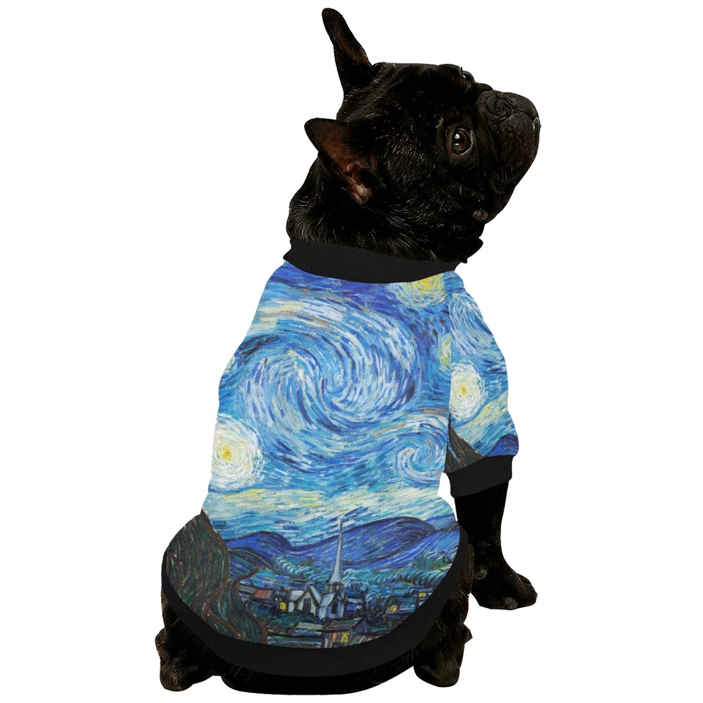 Dog T-Shirt Van Gogh Starry Night Fine Art Round Neck Apparel - Detail Angle 4 | Majestic Pet Kingdom