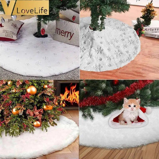 Christmas Tree Decor Snowflake Carpet White Christmas Tree Skirt Fur Skirt For Xmas Decorations Xmas Christmas Decorations For Home - Main Feature View | Majestic Pet Kingdom