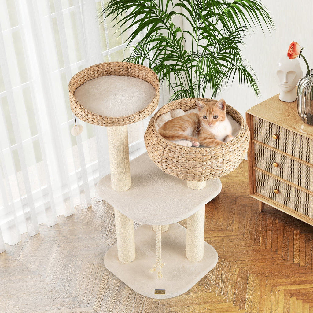 41 Inch Rattan Cat Tree with Napping Perch - Majestic Pet Kingdom