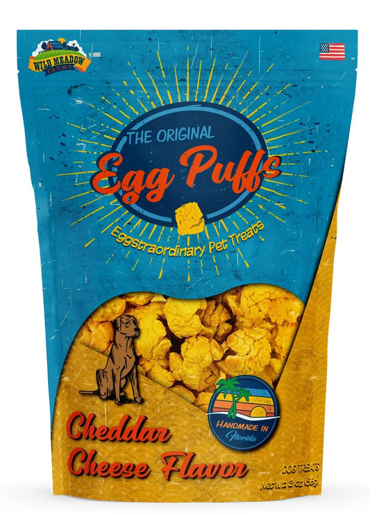 Dog Treats Wild Meadow Farms Egg Puffs Cheddar Cheese 2oz Bag - Main Feature View | Majestic Pet Kingdom