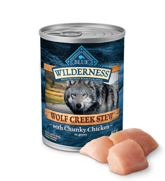 Blue Buffalo Wilderness Wolf Creek Stew Adult Dog Chunky Chicken Stew (12.5oz) - Majestic Pet Kingdom