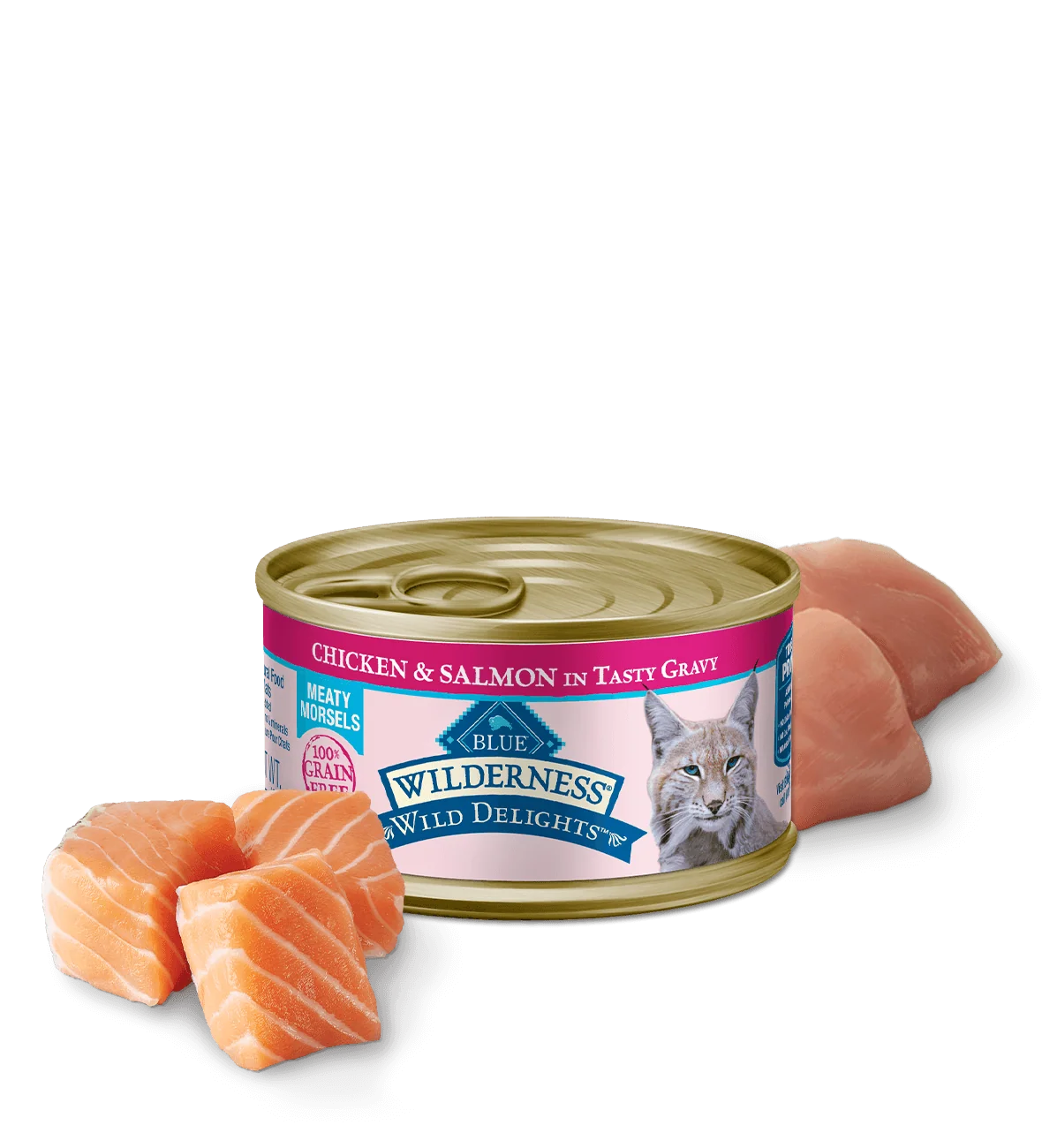 Blue Buffalo Wilderness Wild Delights Adult Chicken and Salmon Entree Wet Cat Can (3oz) - Majestic Pet Kingdom