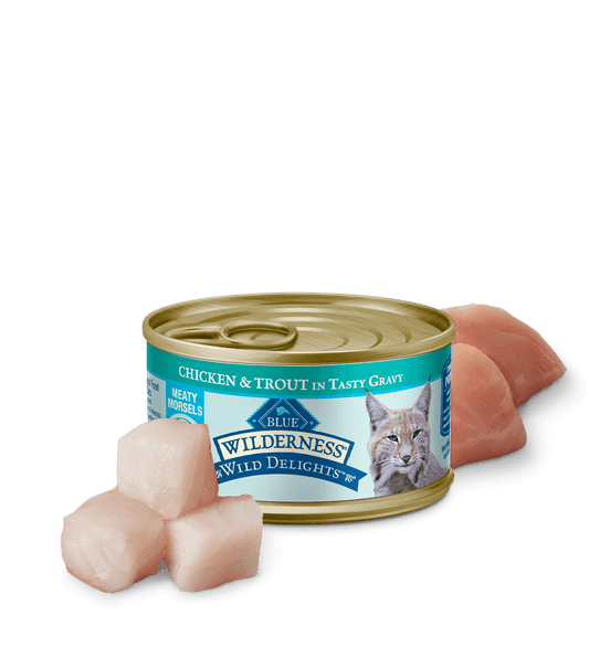 Blue Buffalo Wilderness Wild Delights Adult Chicken and Trout Entree Wet Cat Can (3oz) - Majestic Pet Kingdom