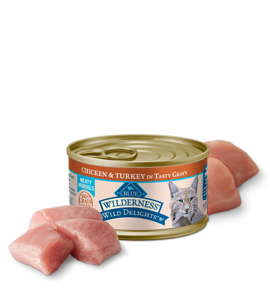 Blue Buffalo Wilderness Wild Delight Adult Chicken and Turkey Entree Wet Cat Can (3oz) - Majestic Pet Kingdom