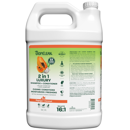 TropiClean 2-in-1 Dog Shampoo and Conditioner, Professional Dog Shampoo, Gallon - Majestic Pet Kingdom