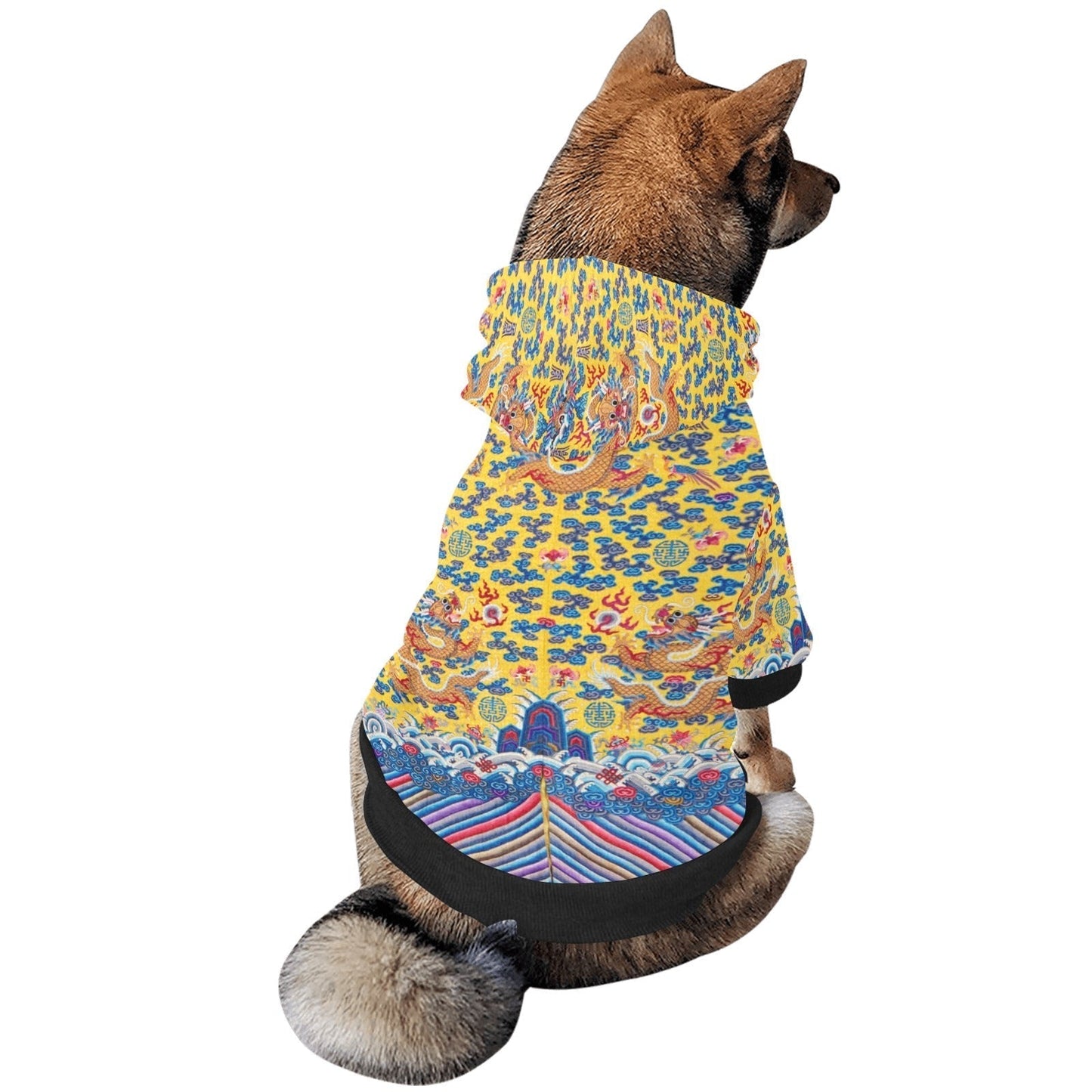 Dog Hoodie Yellow Qing Dynasty Dragon Button Up Pet Apparel