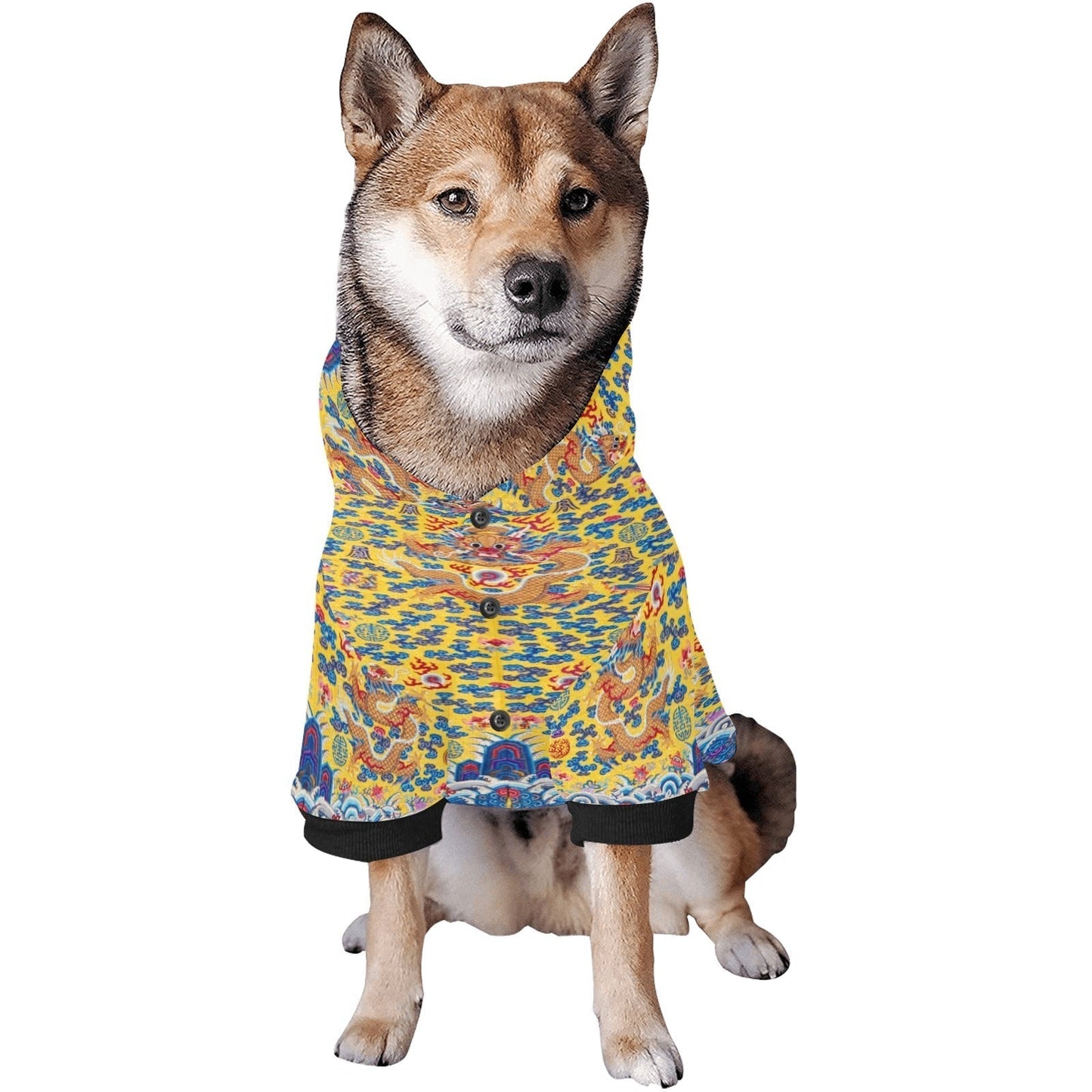 Dog Hoodie Yellow Qing Dynasty Dragon Button Up Pet Apparel