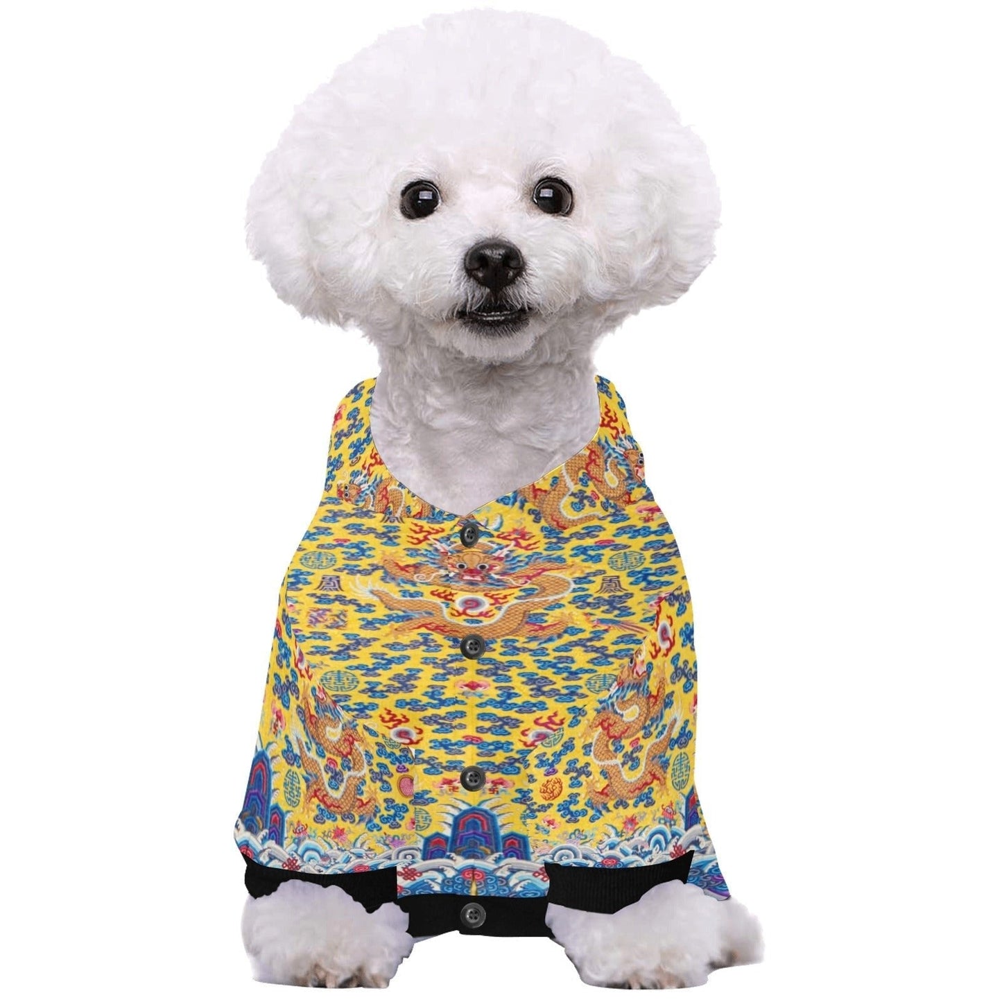 Dog Hoodie Yellow Qing Dynasty Dragon Button Up Pet Apparel